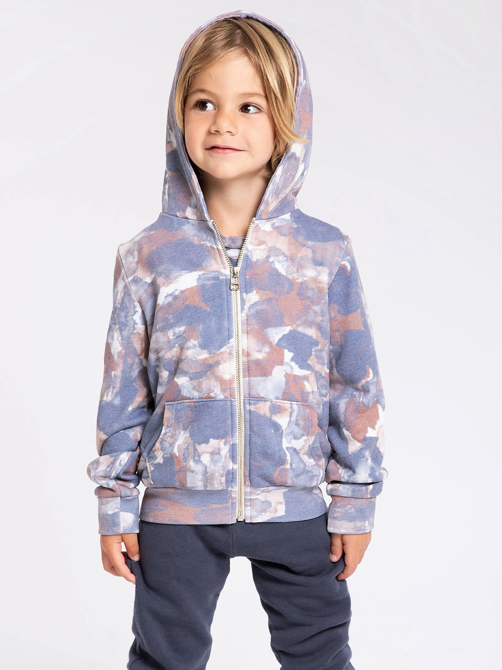 Kids Watercolor Camo Zip Hoodie