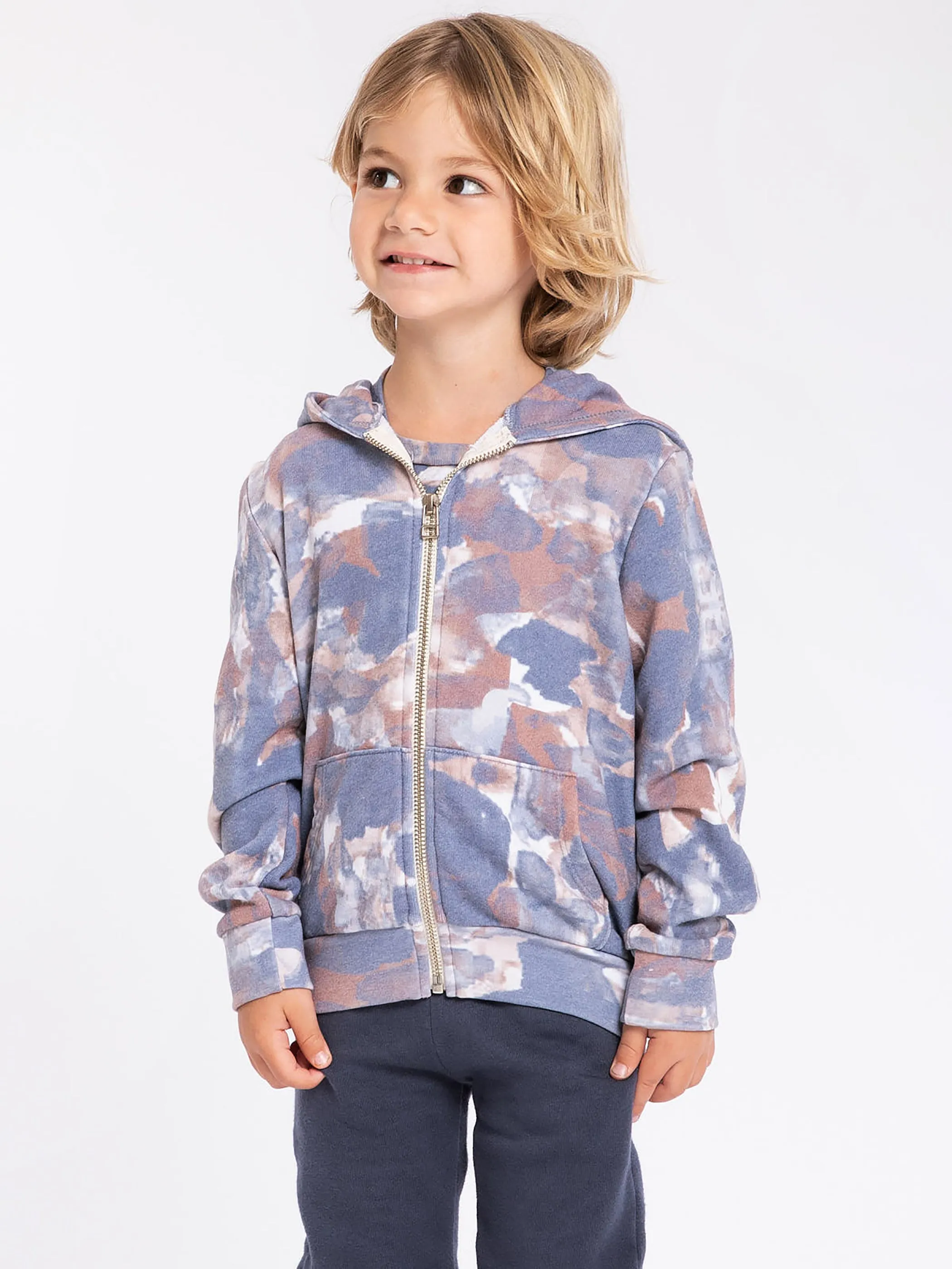 Kids Watercolor Camo Zip Hoodie