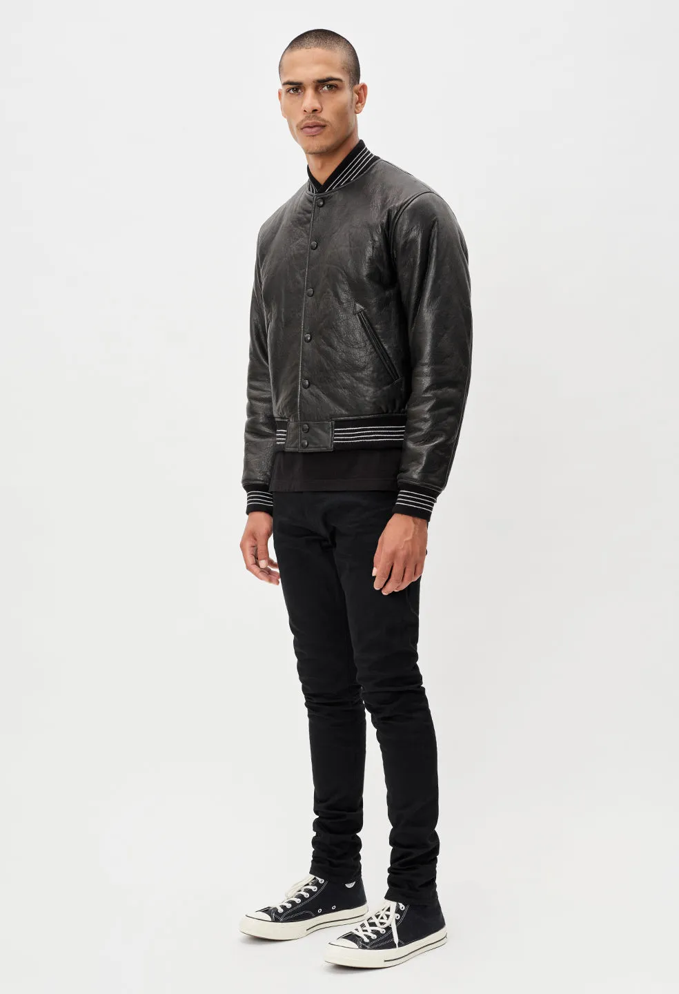 Leather Stadium Jacket / Black