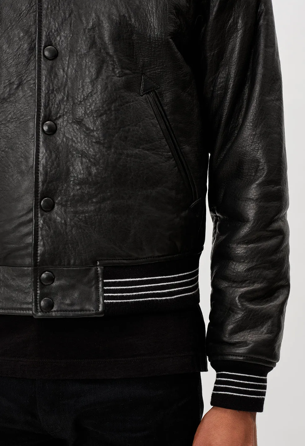 Leather Stadium Jacket / Black