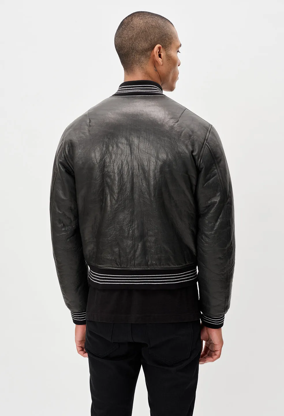 Leather Stadium Jacket / Black