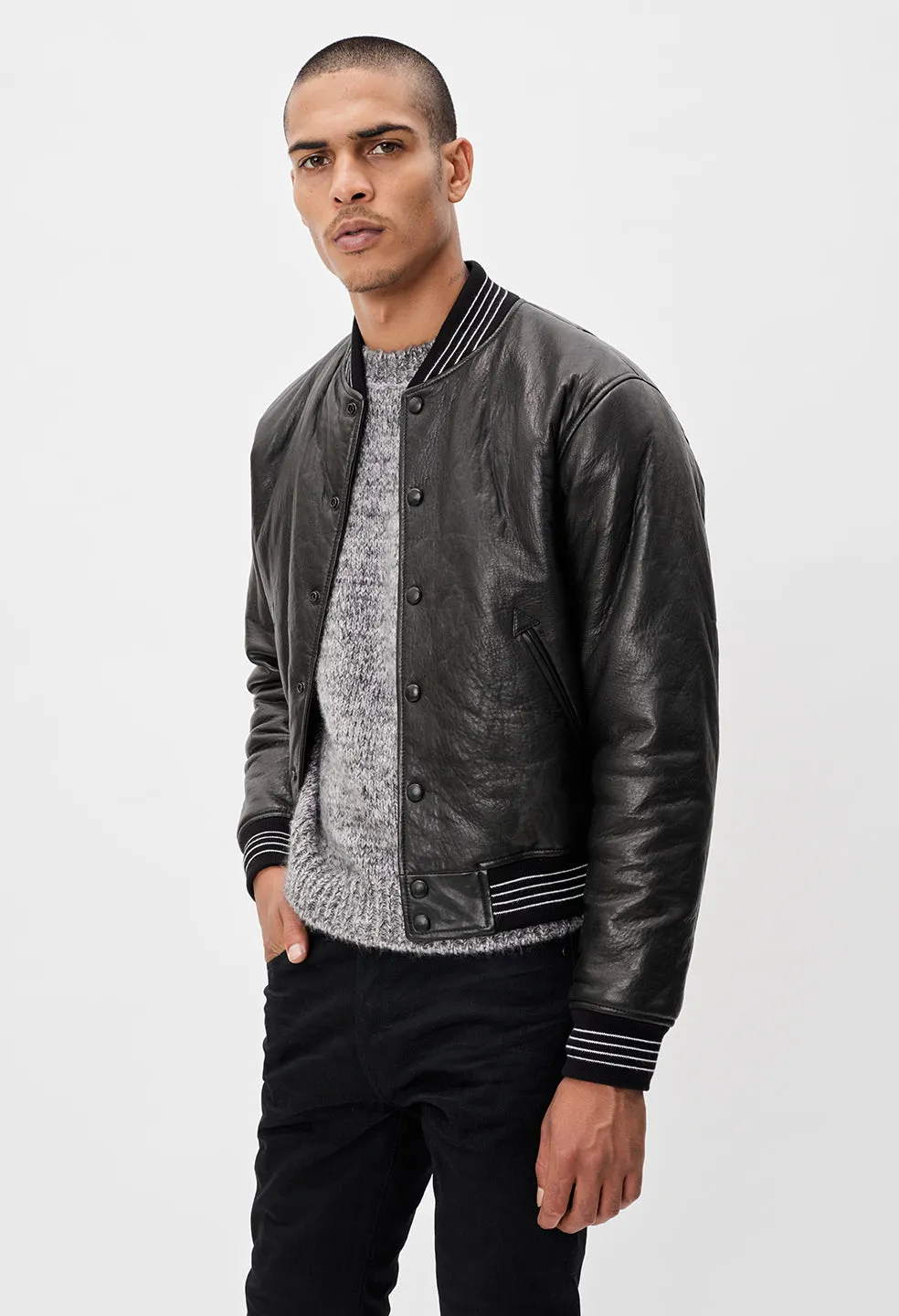 Leather Stadium Jacket / Black