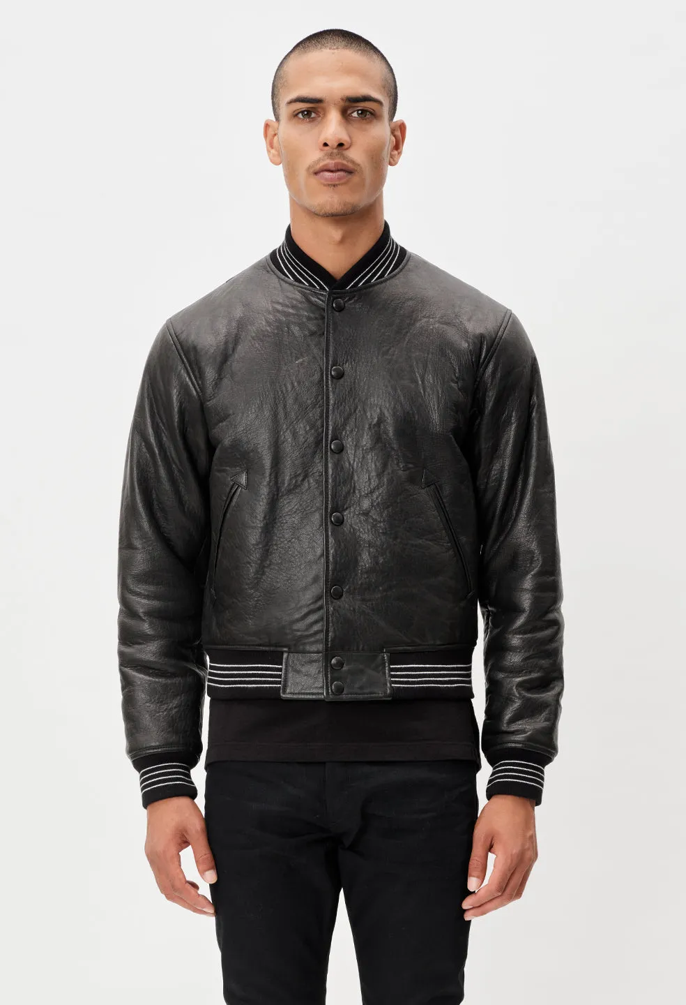 Leather Stadium Jacket / Black