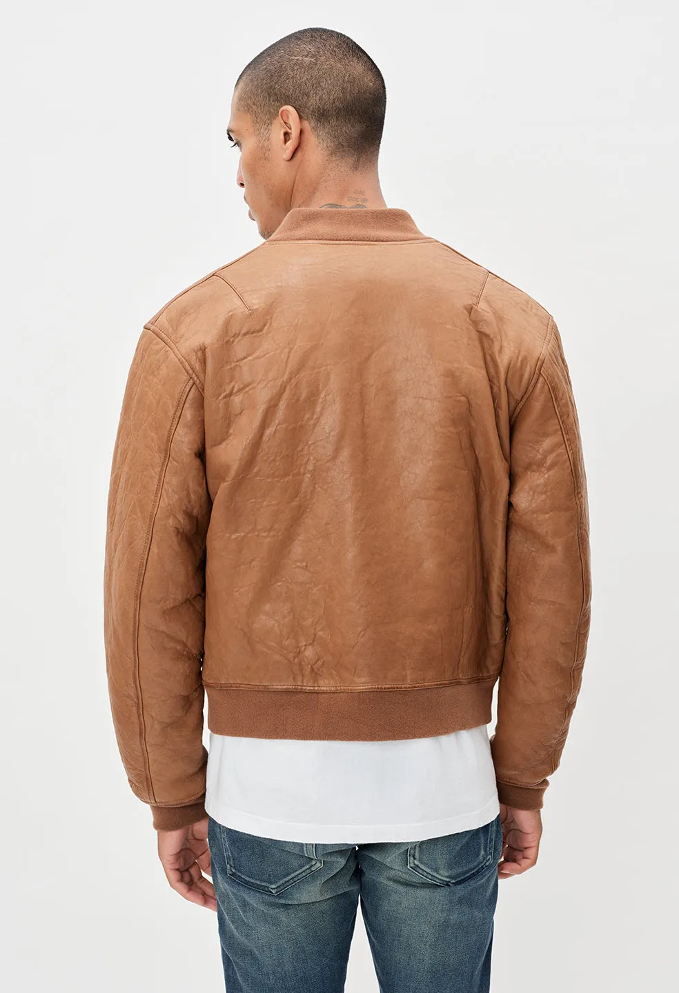 Leather Stadium Jacket / Brown