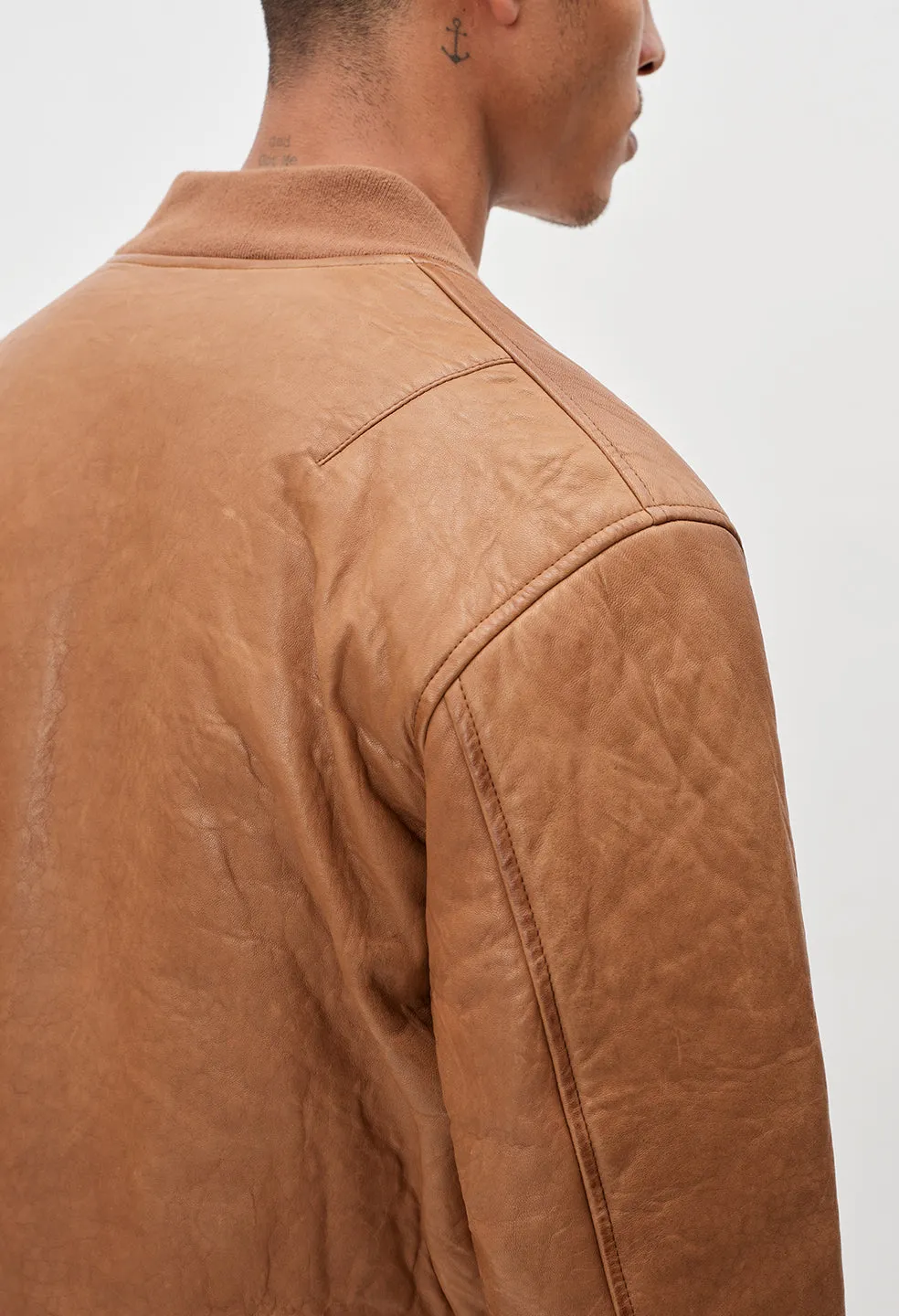 Leather Stadium Jacket / Brown