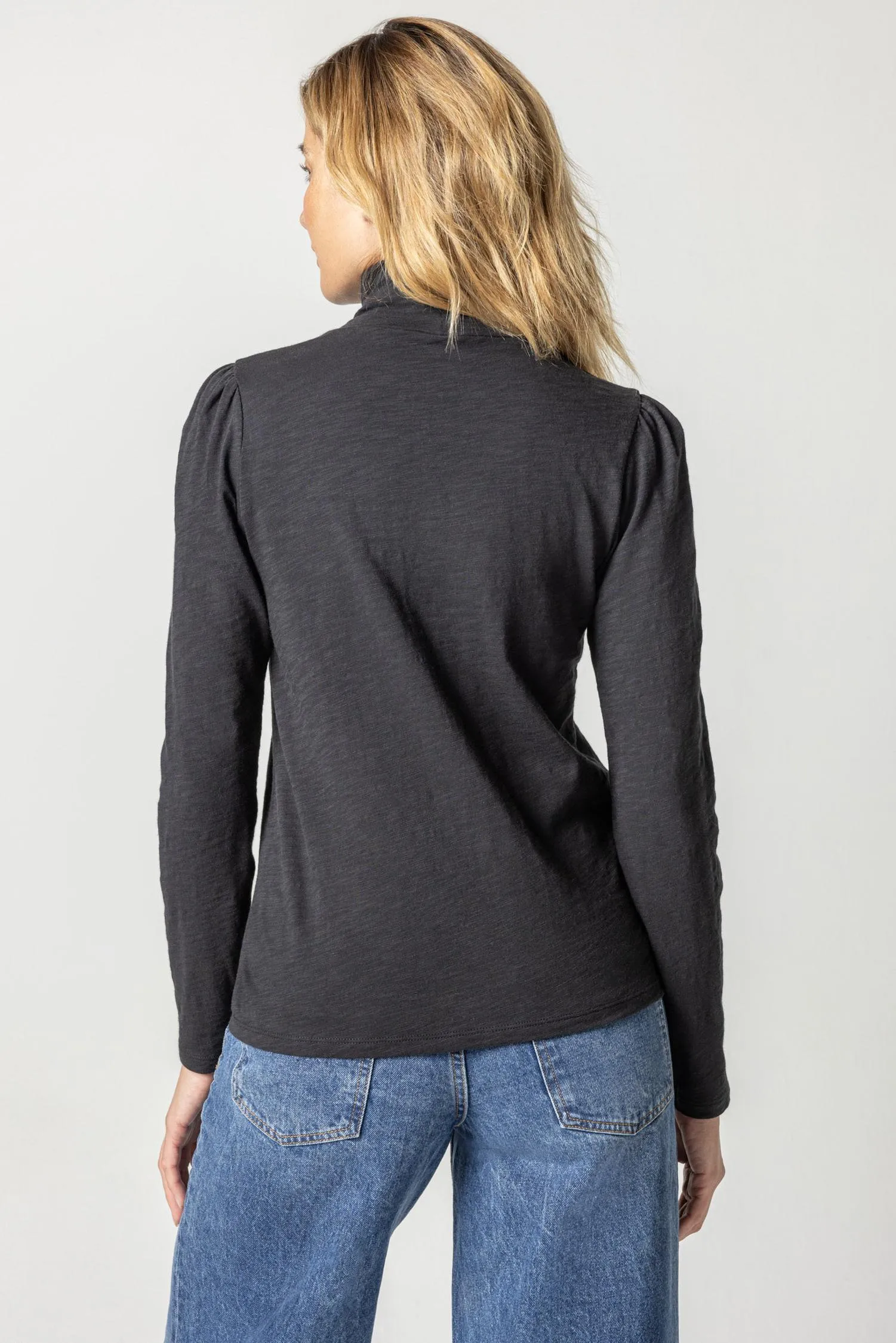 Lilla P Puff Sleeve Turtleneck in Black