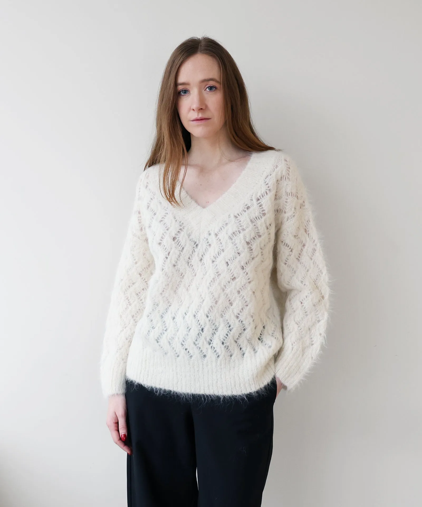 Lofty Alpaca Open Stitch V-Neck