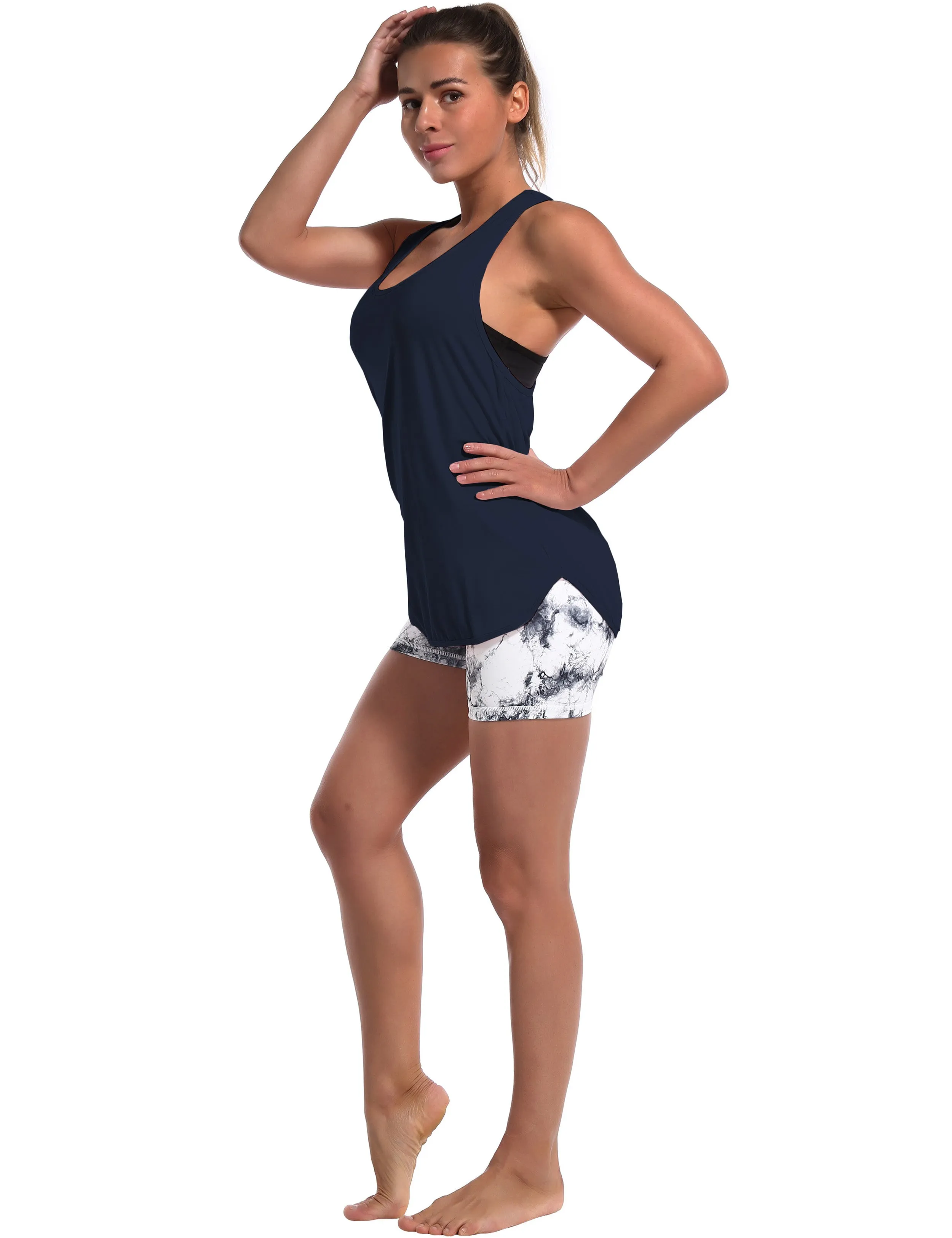 Loose Fit Racerback Tank Top darknavy_yogastudio