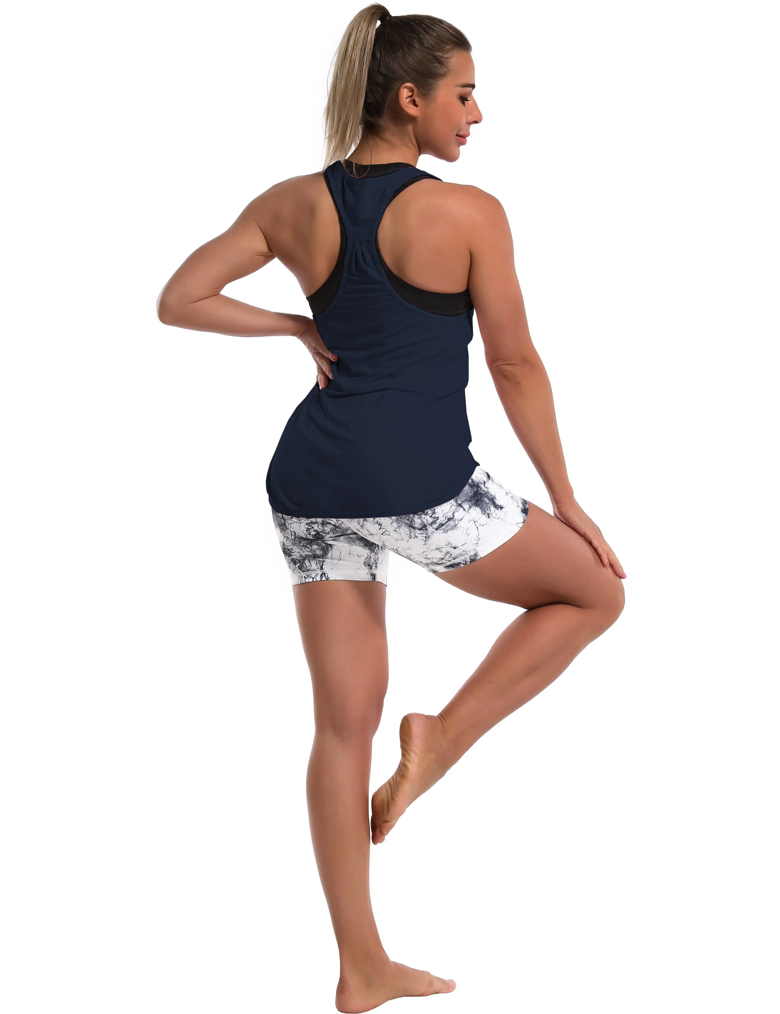 Loose Fit Racerback Tank Top darknavy_yogastudio