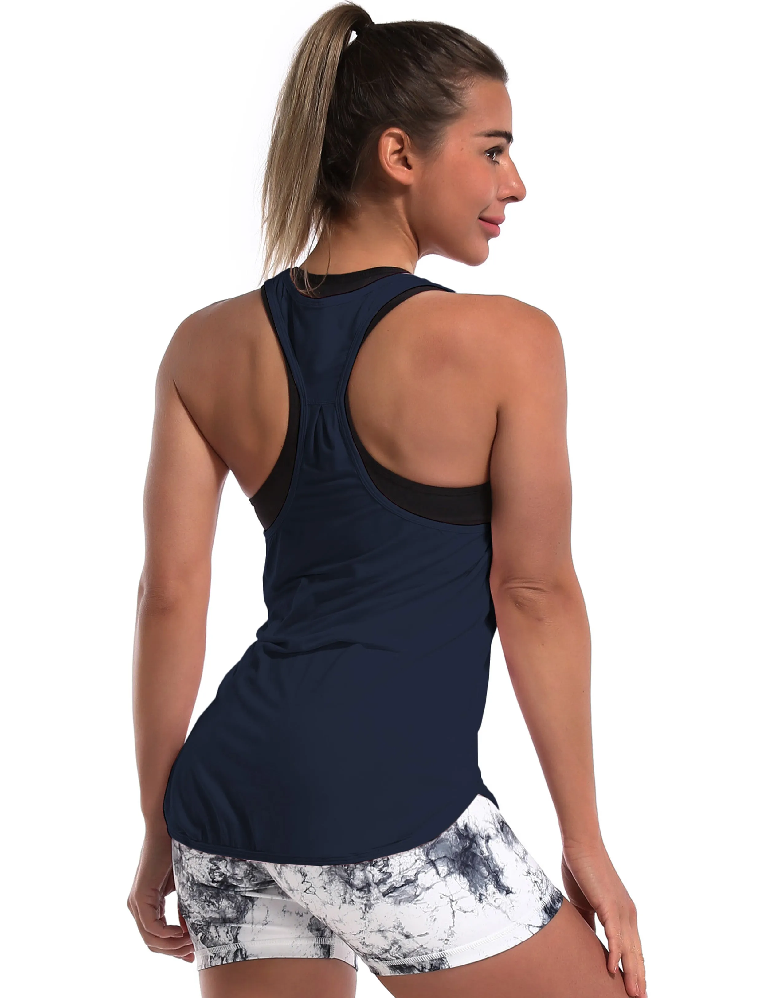 Loose Fit Racerback Tank Top darknavy_yogastudio