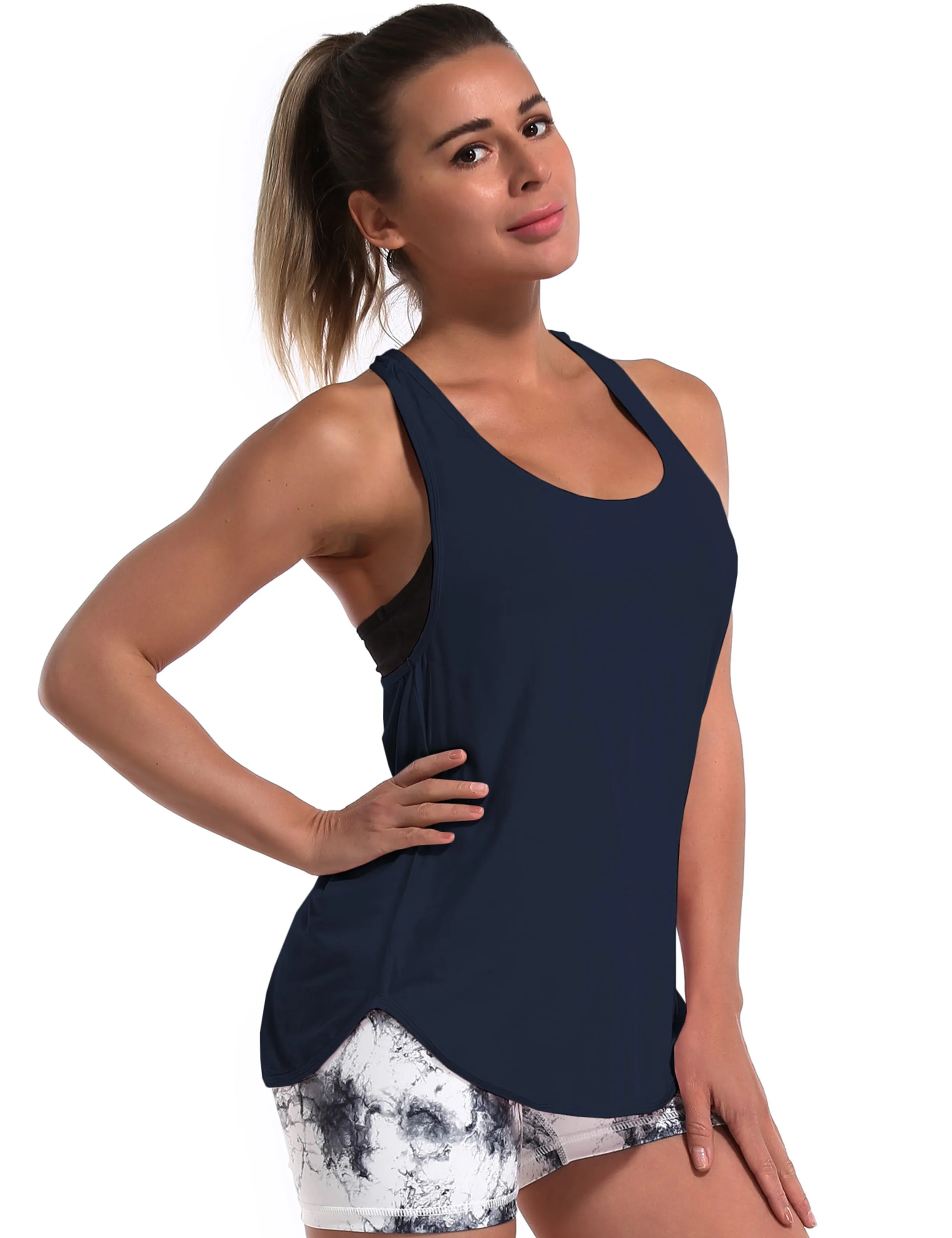 Loose Fit Racerback Tank Top darknavy_yogastudio