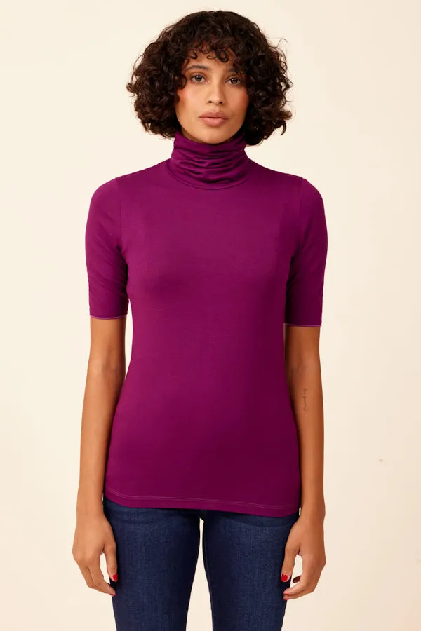 Majestic Elbow Sleeve Turtleneck in Prune