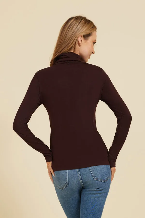 Majestic Long Sleeve Viscose Turtleneck in Aubergine