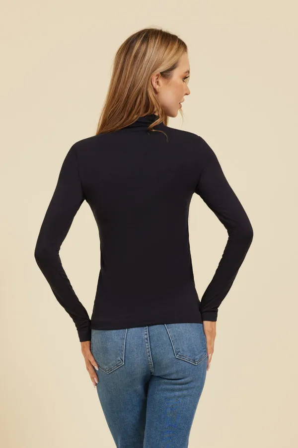 Majestic Long Sleeve Viscose Turtleneck in Marine