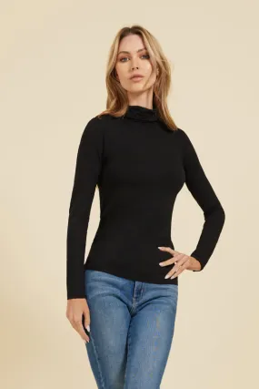 Majestic Long Sleeve Viscose Turtleneck in Noir