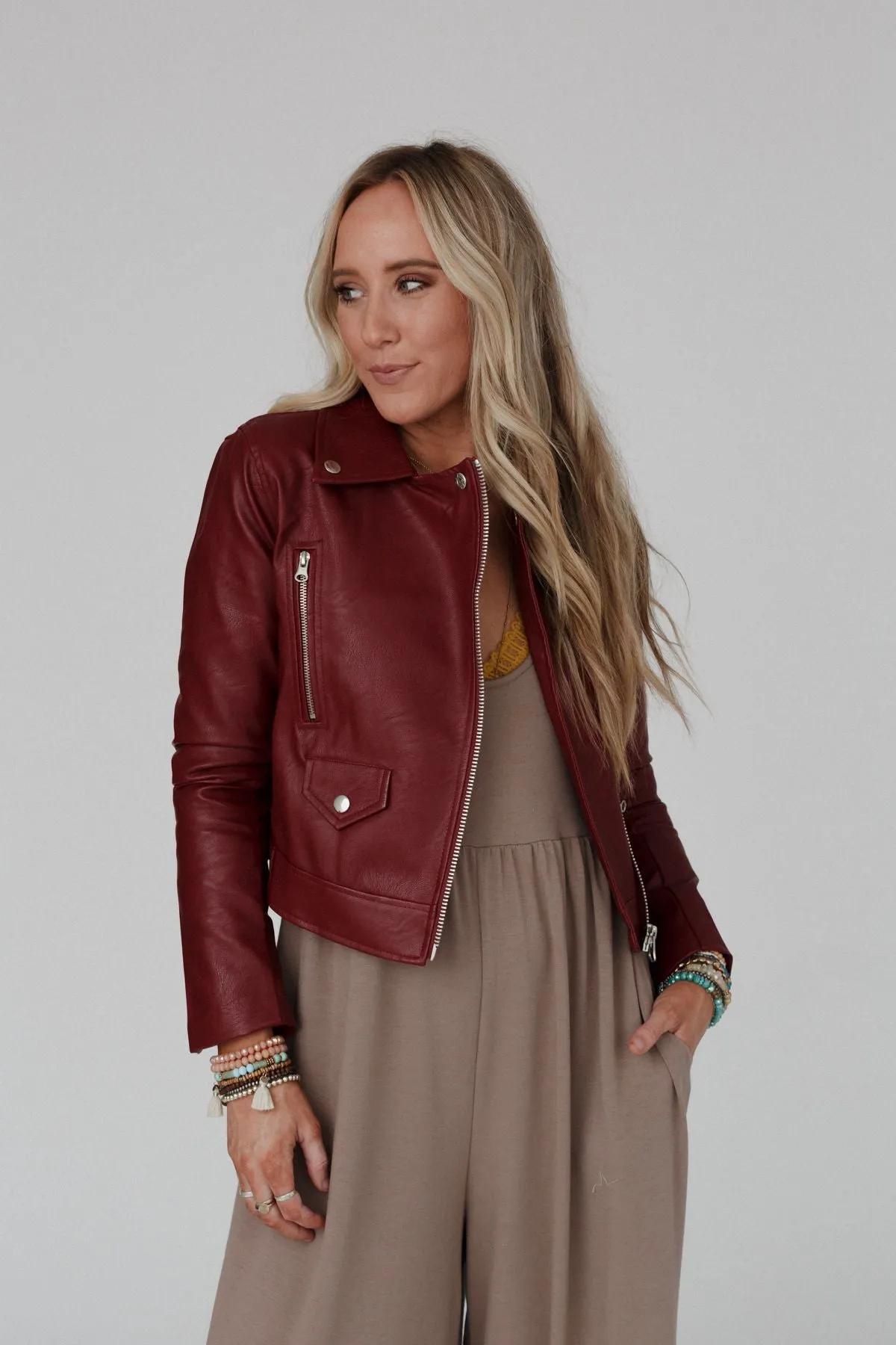 Marlon Faux Leather Jacket - Wine