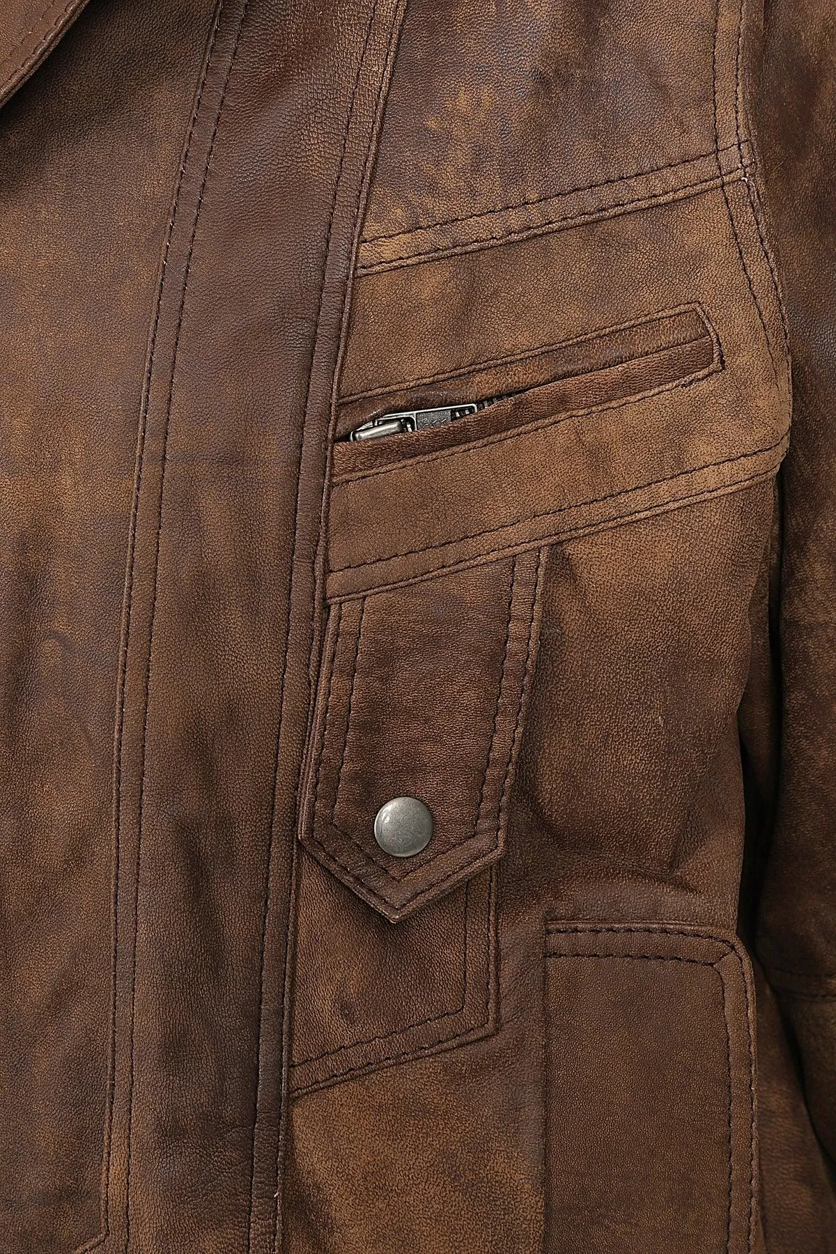 Men's Brown Buff Real Leather Classic Blouson Jacket - 'PAUL'