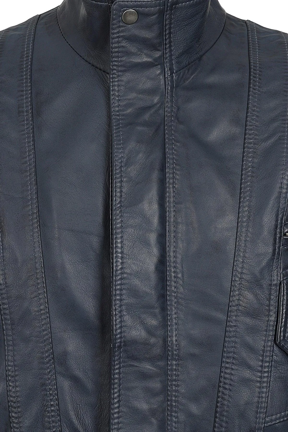 Men's Navy 'Sky' Blue Real Leather Classic Blouson Jacket - 'PAUL'