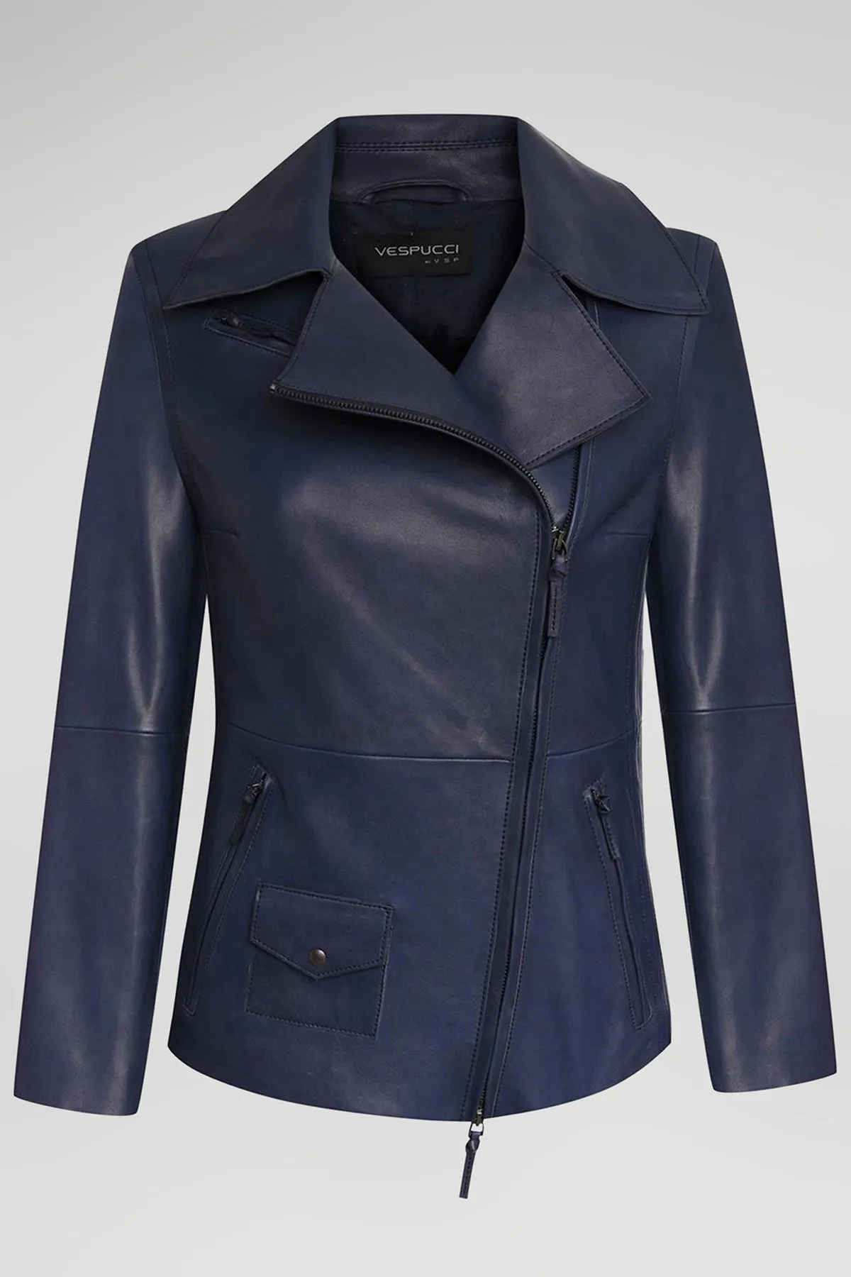 Mila - Navy Leather Jacket