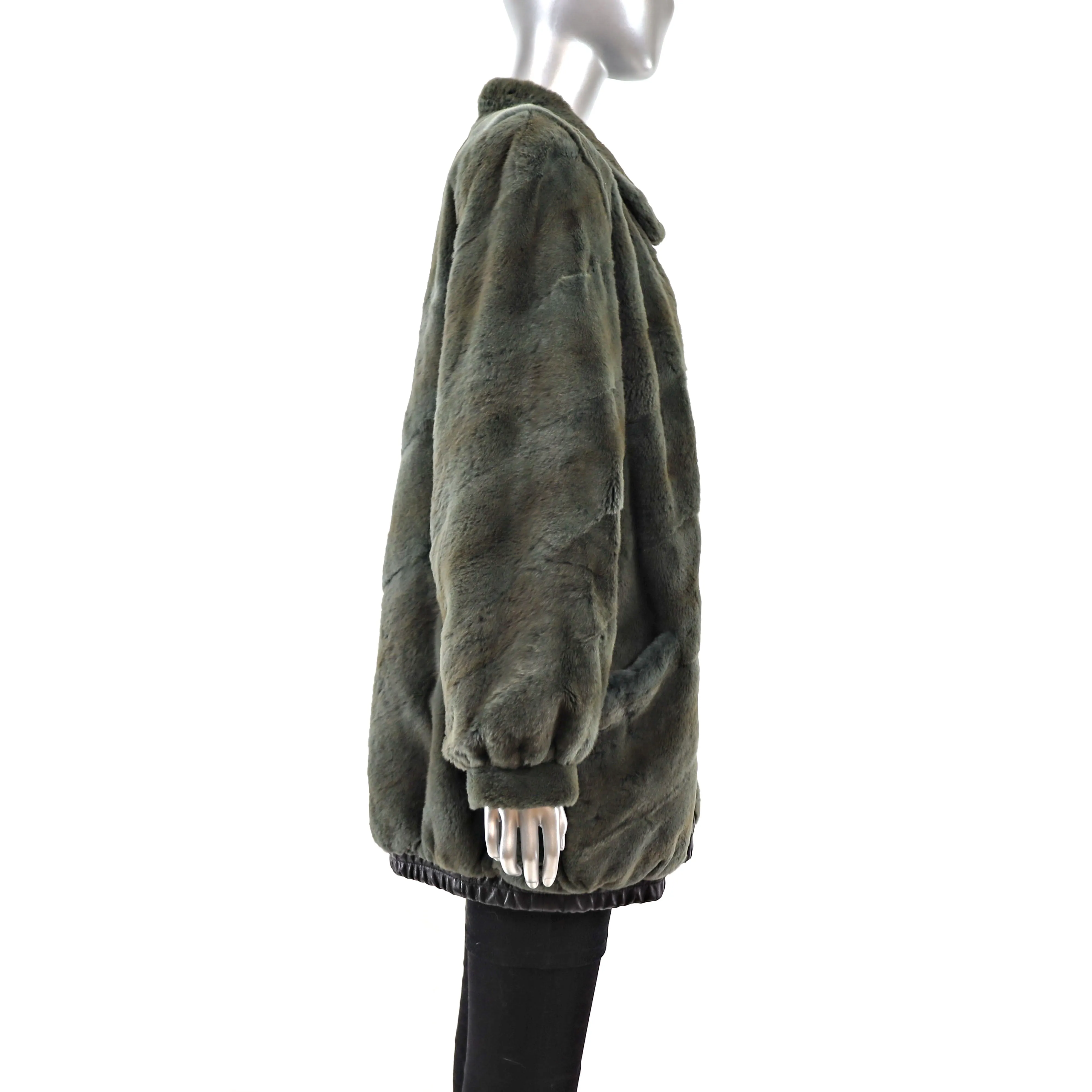 Olive Green Sheared Mink Jacket Reversible to Leather- Size M-L