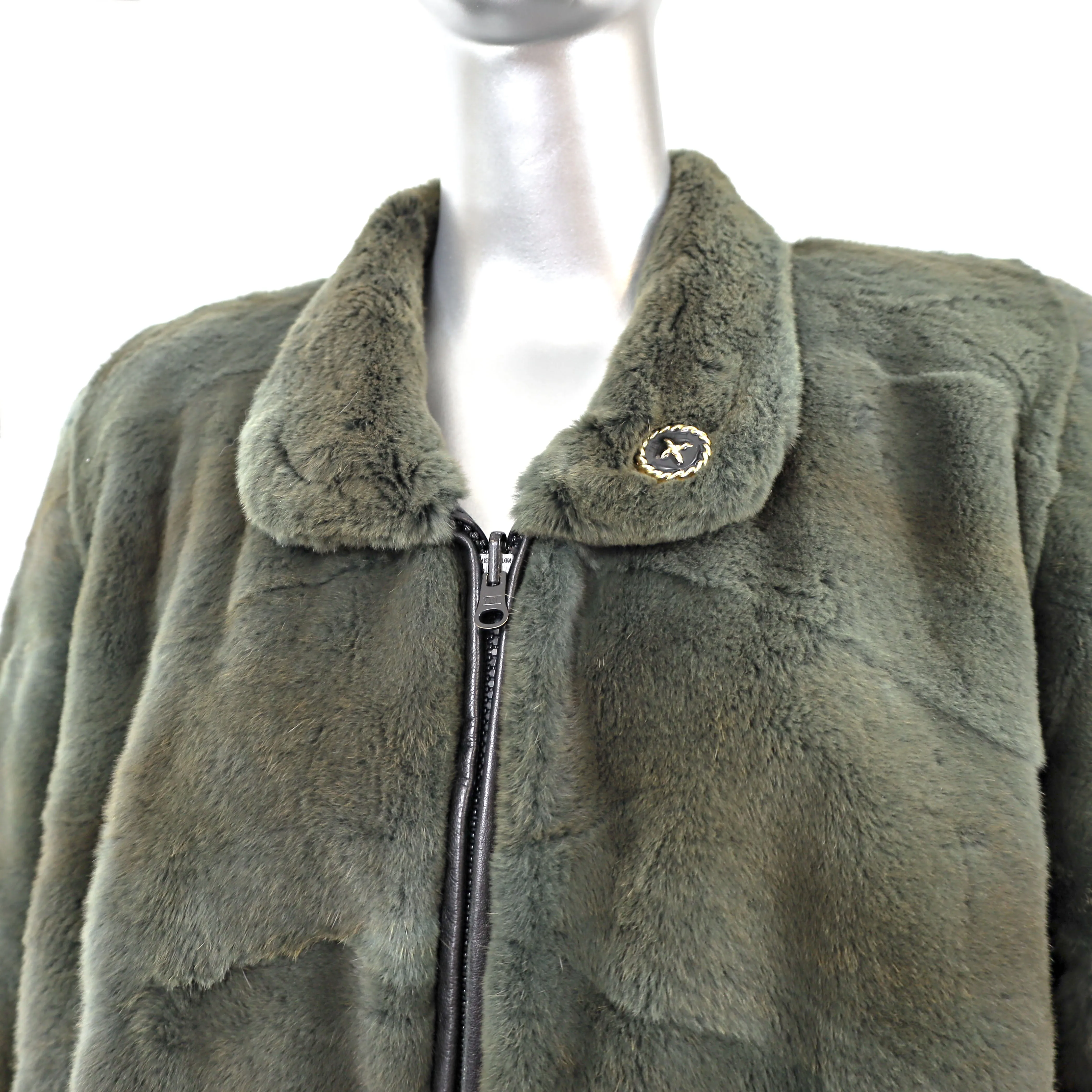 Olive Green Sheared Mink Jacket Reversible to Leather- Size M-L