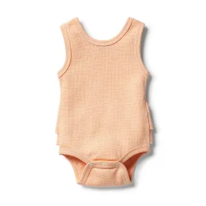 Organic Stripe Rib Ruffle Bodysuit - Marigold