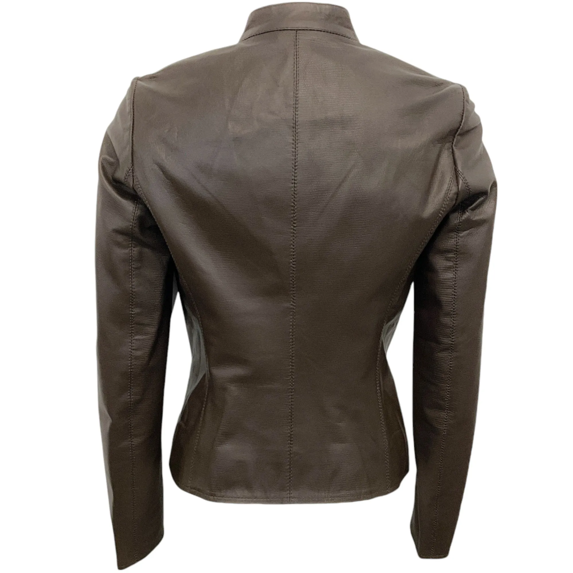 Peserico Brown Leather Moto Jacket