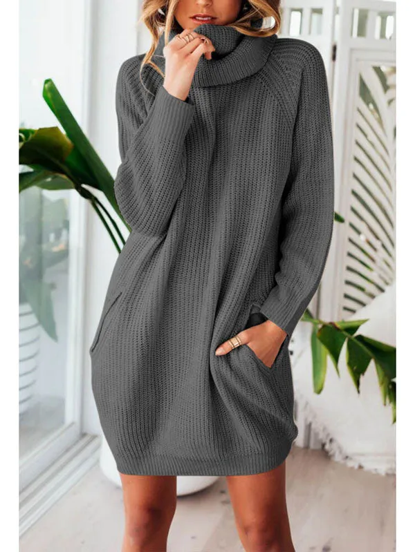 Pinkqueen Oversized Sweater Dress Long Sleeve Turtleneck Dress