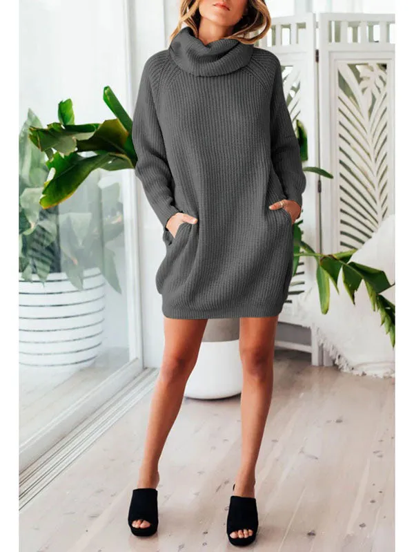 Pinkqueen Oversized Sweater Dress Long Sleeve Turtleneck Dress