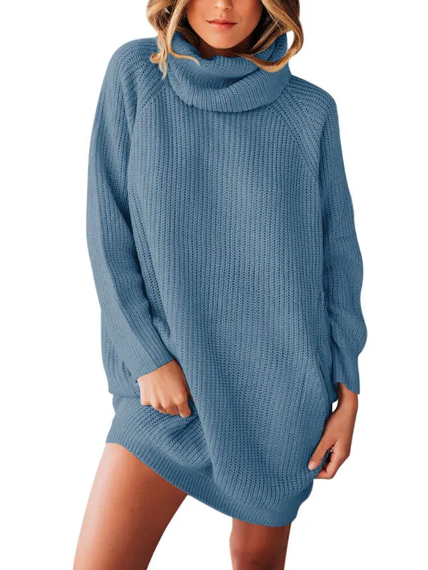 Pinkqueen Oversized Sweater Dress Long Sleeve Turtleneck Dress