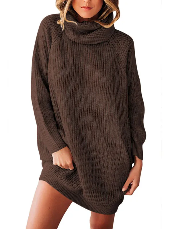 Pinkqueen Oversized Sweater Dress Long Sleeve Turtleneck Dress