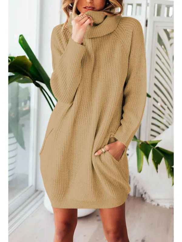 Pinkqueen Oversized Sweater Dress Long Sleeve Turtleneck Dress