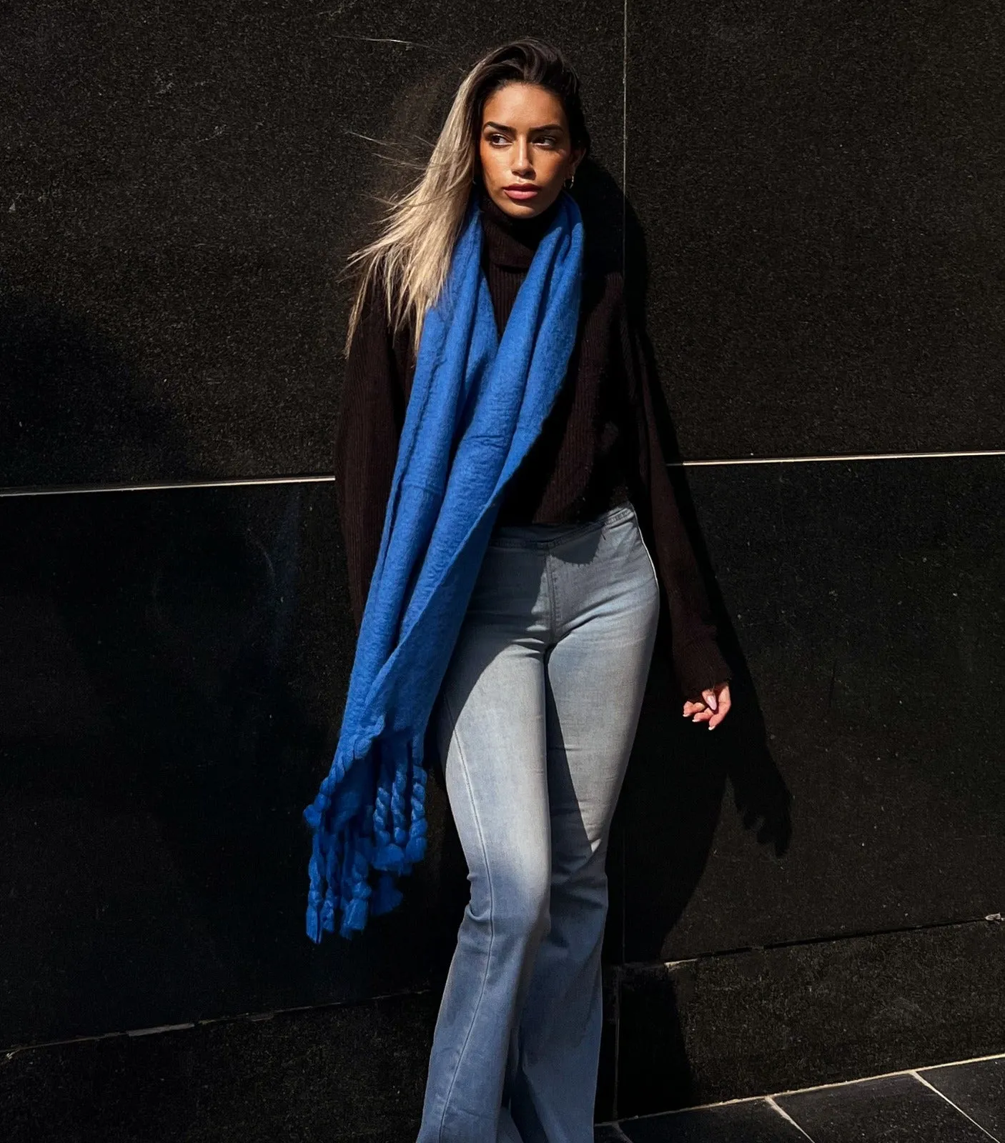 Plain Winter Scarf Blue