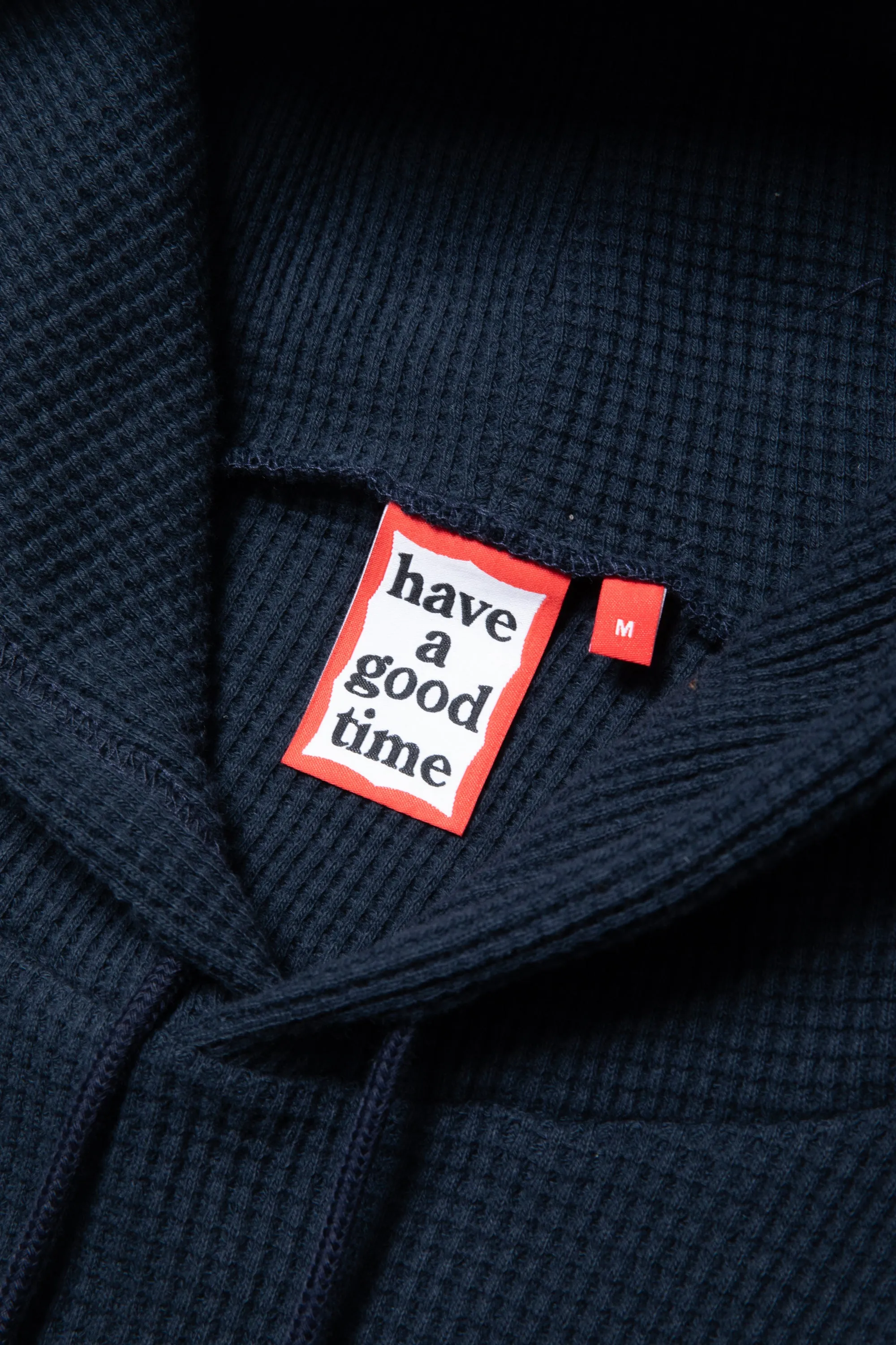 RAKUGAKI LOGO WAFFLE HOODIE NAVY