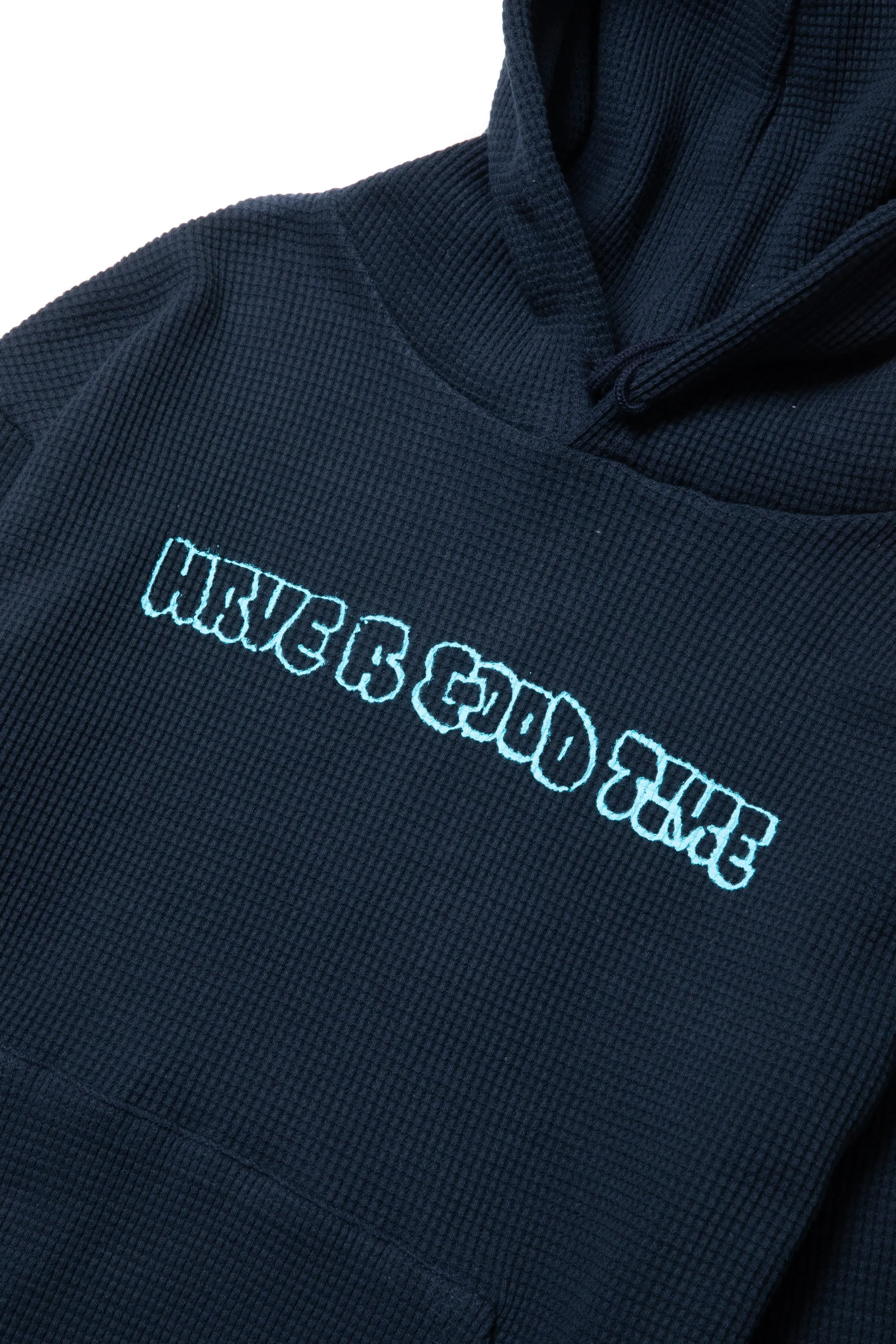 RAKUGAKI LOGO WAFFLE HOODIE NAVY