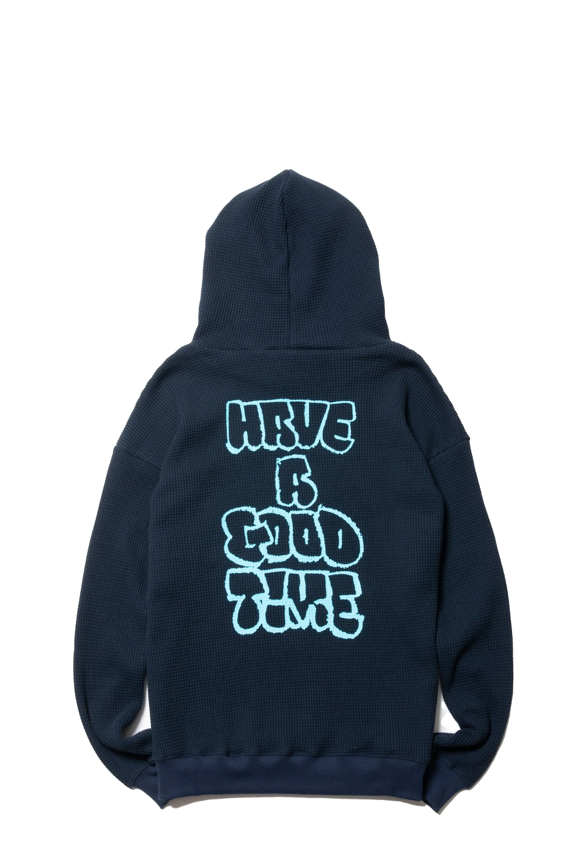 RAKUGAKI LOGO WAFFLE HOODIE NAVY