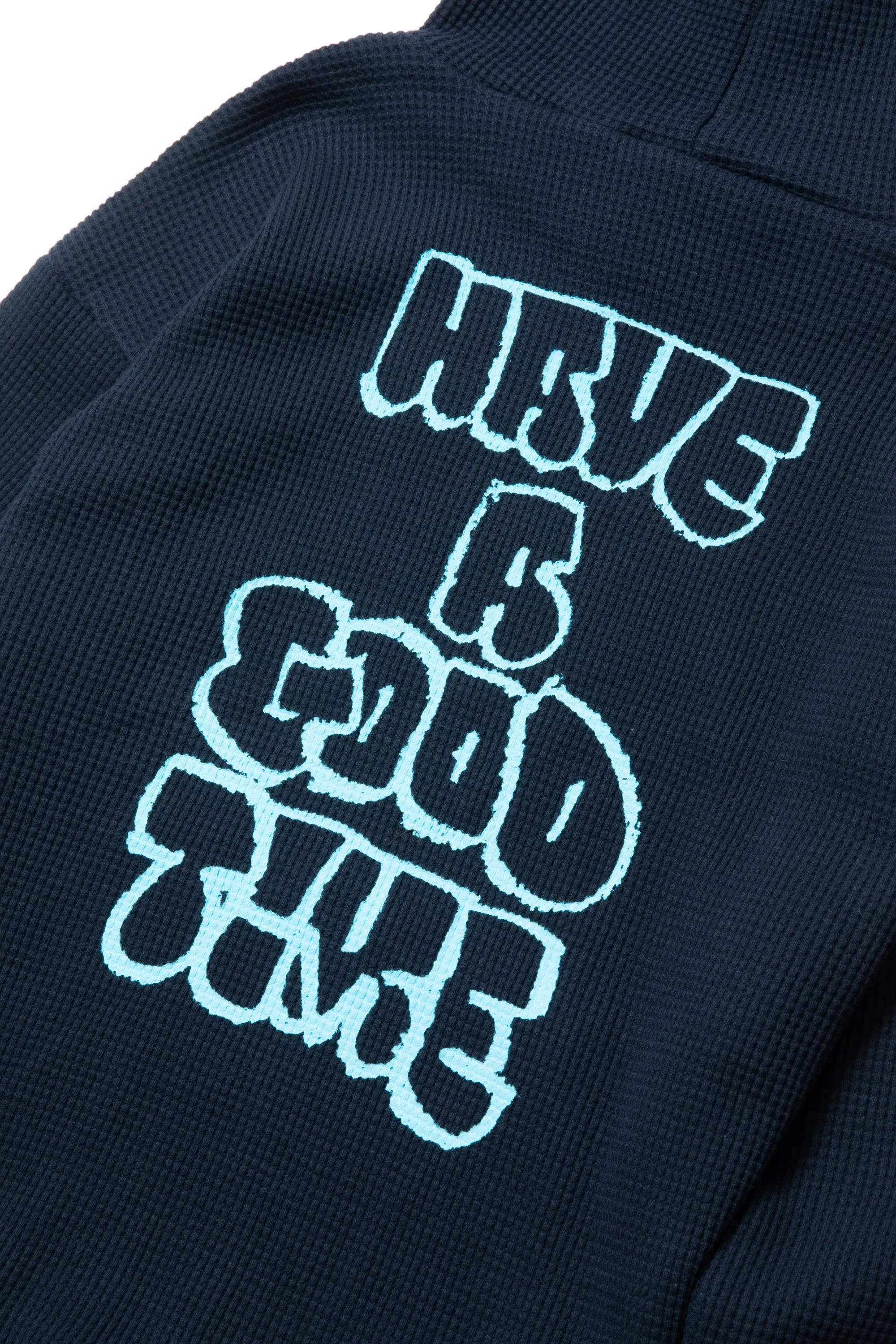 RAKUGAKI LOGO WAFFLE HOODIE NAVY