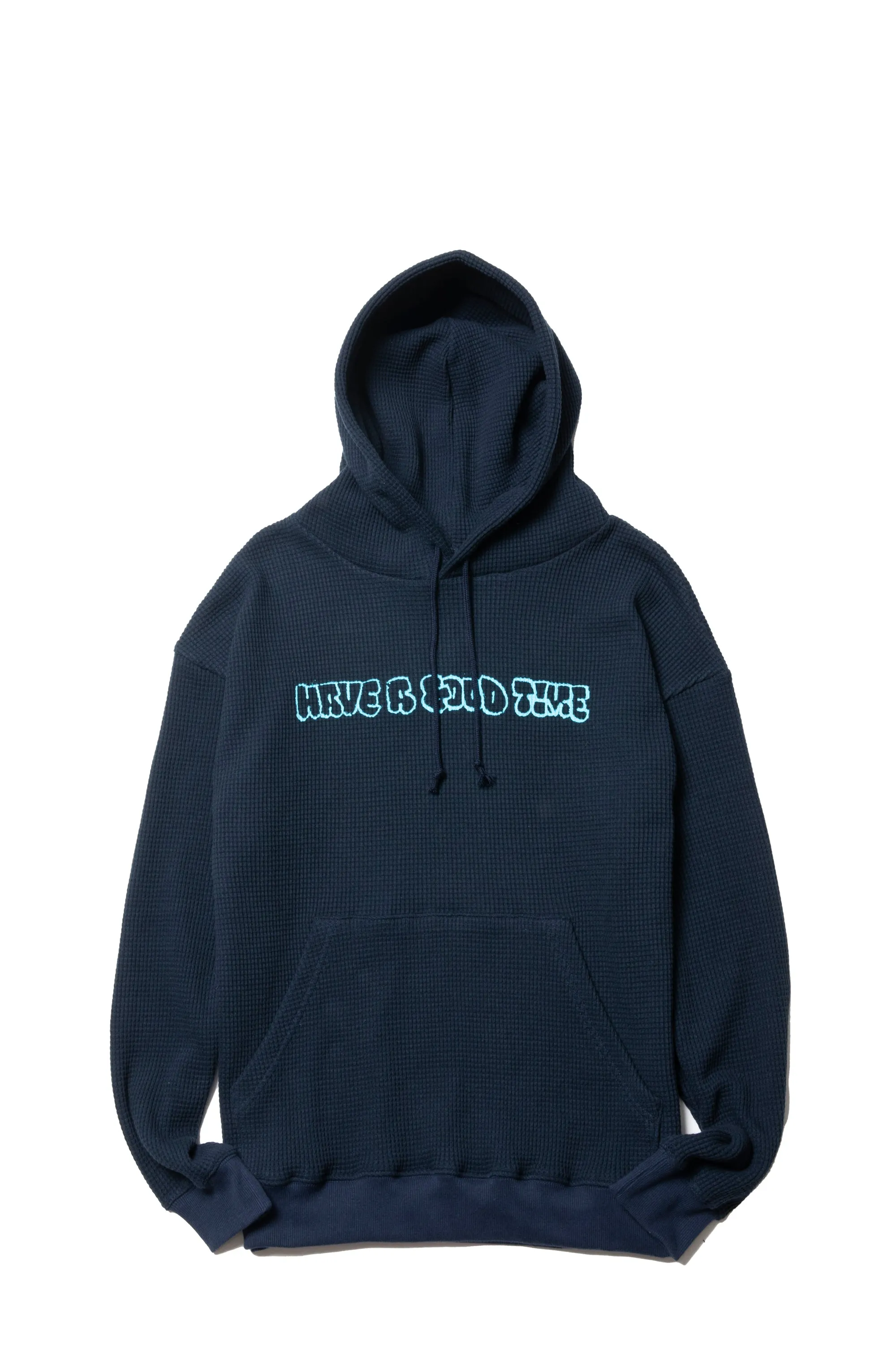 RAKUGAKI LOGO WAFFLE HOODIE NAVY