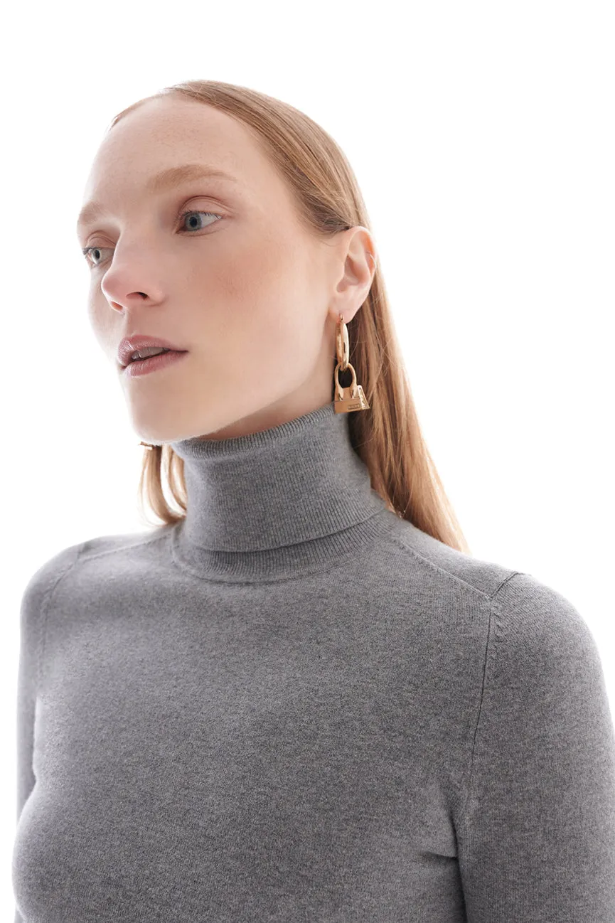 Slate Grey Peachskin Long Sleeve Turtleneck