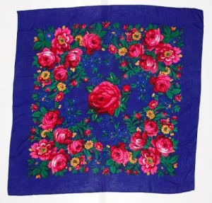 Small Non-Metallic Floral Dance Scarf, Royal