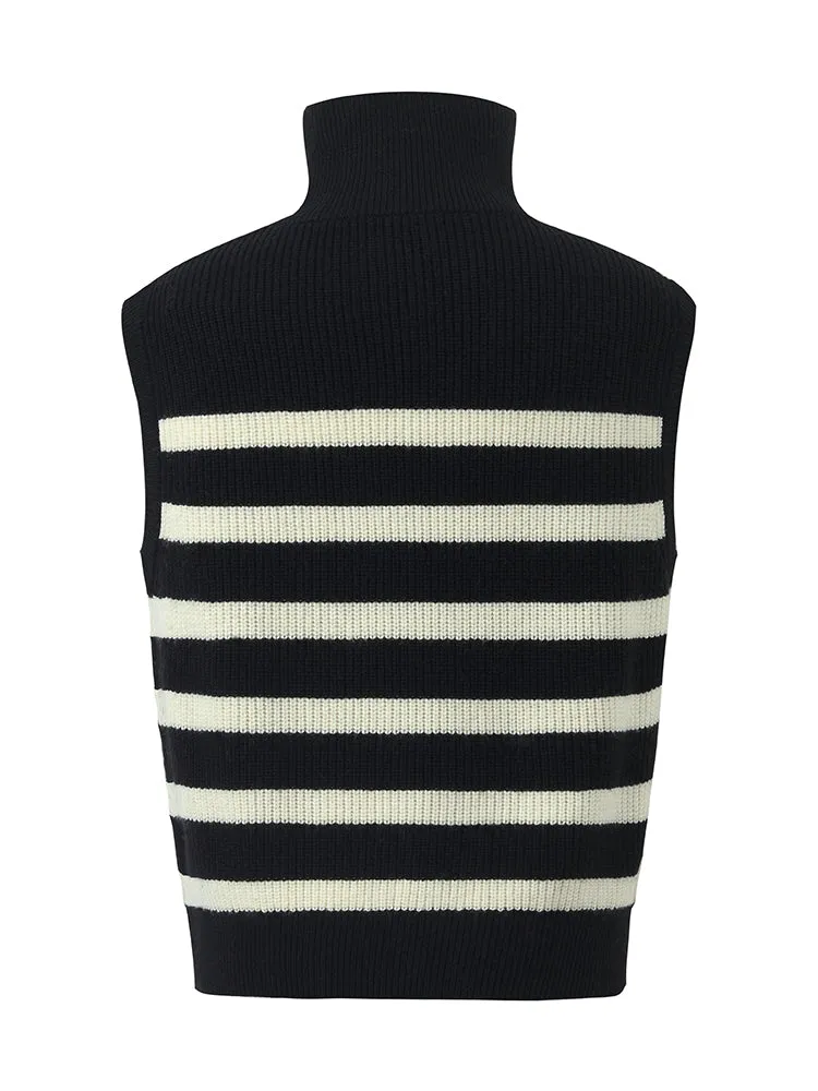 Thermostatic Wool Striped Zippered Collar Vest