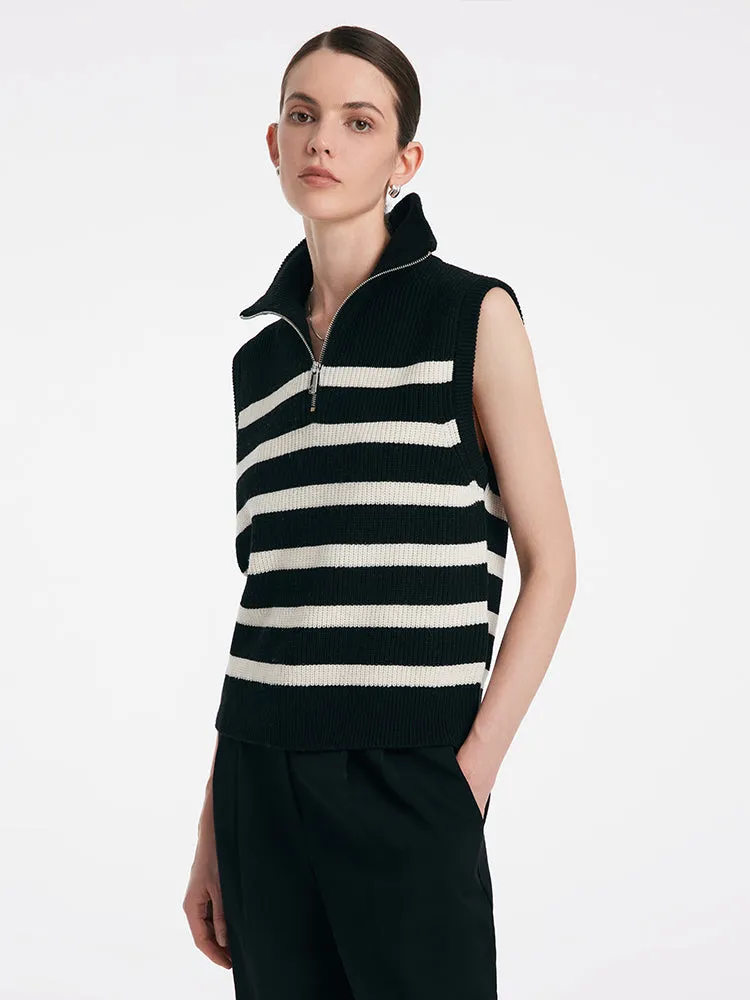 Thermostatic Wool Striped Zippered Collar Vest