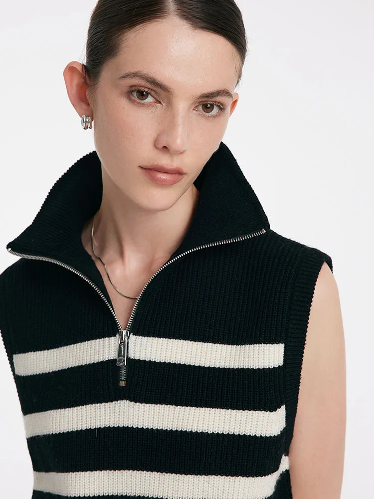 Thermostatic Wool Striped Zippered Collar Vest