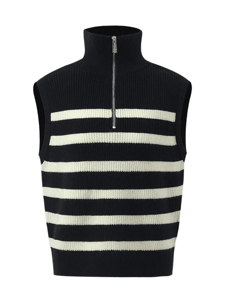 Thermostatic Wool Striped Zippered Collar Vest