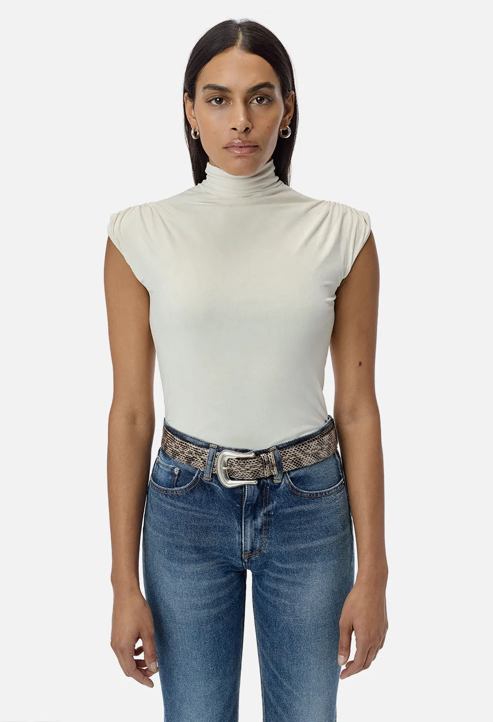 Velvet Jersey Sleeveless Turtleneck / Basalt