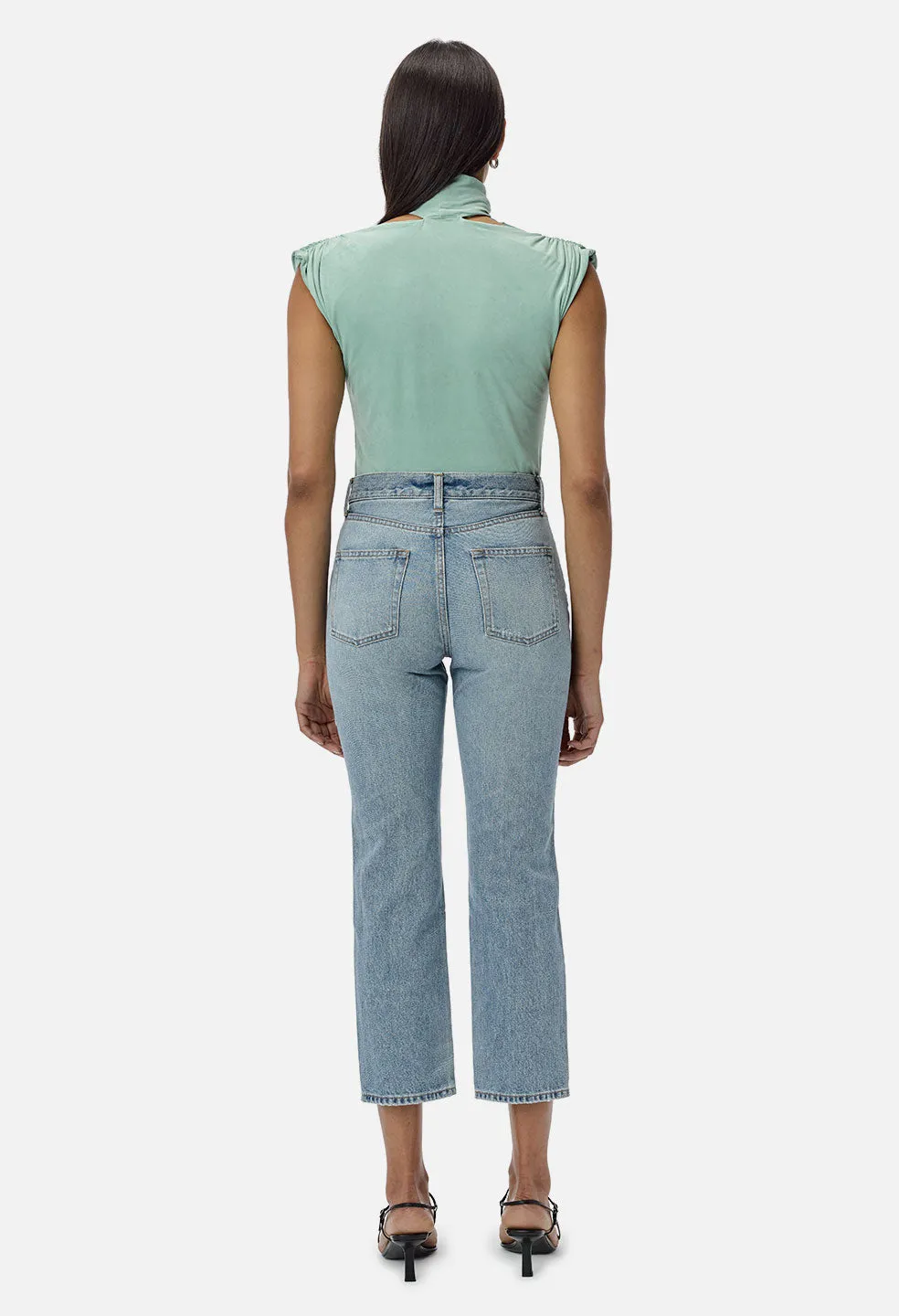 Velvet Jersey Sleeveless Turtleneck / Celadon