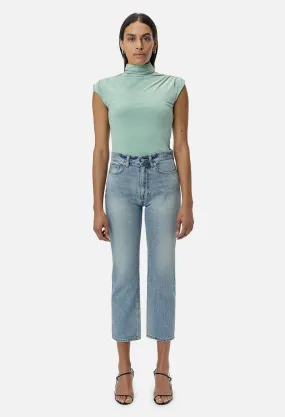 Velvet Jersey Sleeveless Turtleneck / Celadon