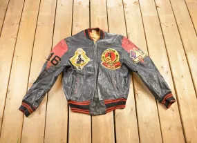 Vintage 1950s CPLS Basketball Club Leather Jacket / Lightning Zipper / Leather Bomber Jacket / Patchwork / Biker Jacket