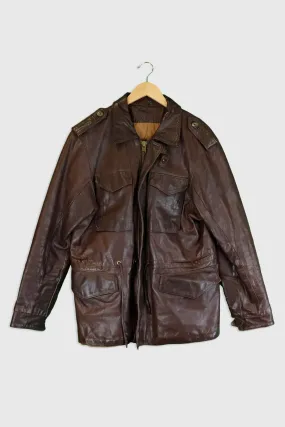 Vintage Full Zip Multi Pocket Fitted Waist Leather Jacket