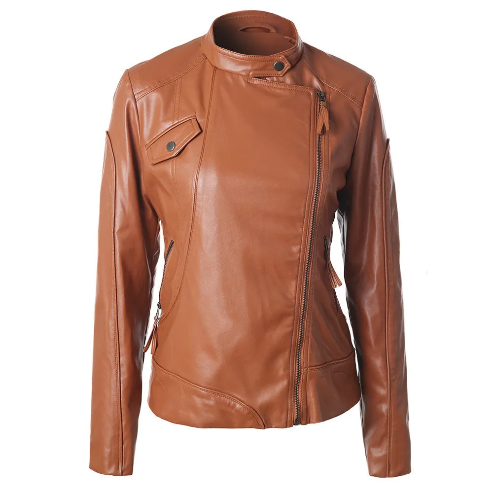 WealFeel Diagonal Zip Up Front Leather Jacket